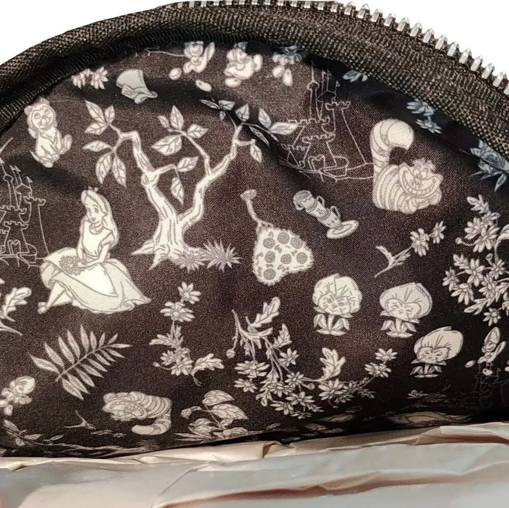 Loungefly Disney Alice in Wonderland Black and White Floral Mini Backpack with 3